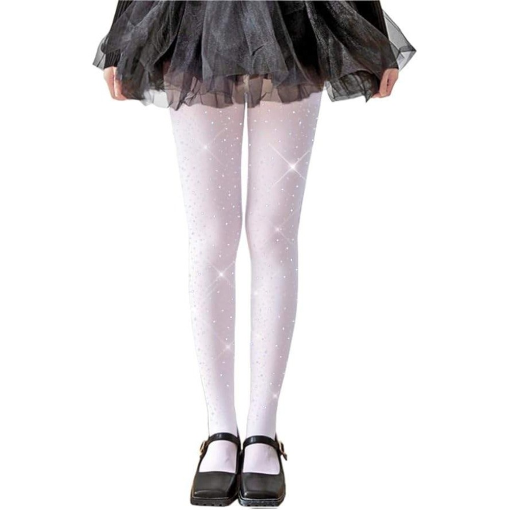 LUCKELF White 2-4T Girls Glitter Rhinestone Tights Opaque Sparkle School Dance